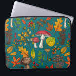 Funda Para Portátil Autumn mushrooms, leaves, nuts and berries on blue<br><div class="desc">Hаnd-painted vector pattern with various autumn mushrooms,  fallen leaves,  acorns,  berries and bugs</div>