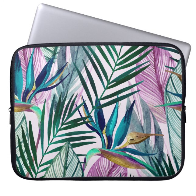 Funda Para Portátil Ave del paraíso tropical, patrón acuático (Frente)