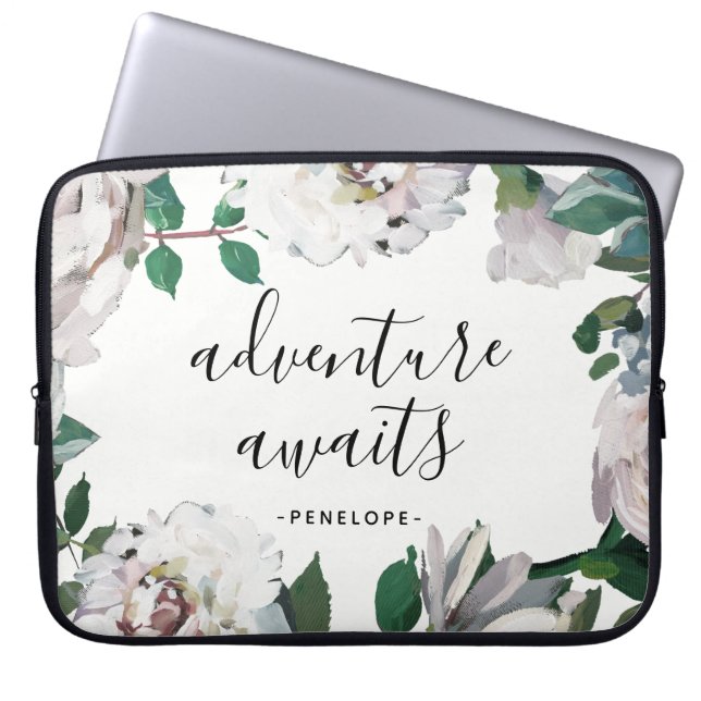 Funda Para Portátil Aventura floral de bonito espera con nombre (Frente)