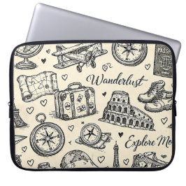 Funda Para Portátil Aventuras de viaje vintage patrón continuo