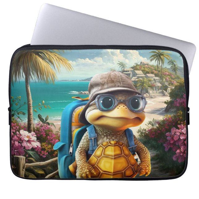 Funda Para Portátil Aventurous Cute Turtle con mochila, (Frente)
