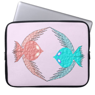 Funda Para Portátil Aves amorosas rosas y azules