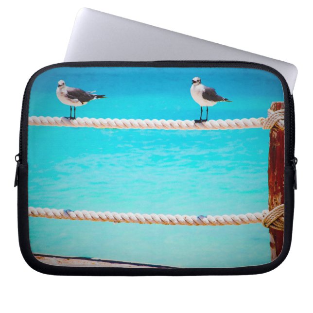 Funda Para Portátil Aves de la playa de gaviota turquesa foto oceánica (Frente)