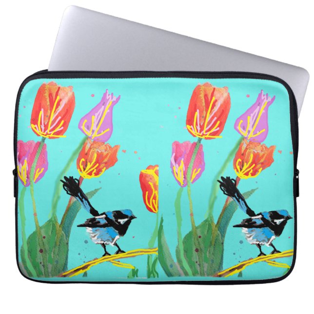 Funda Para Portátil Aves de pájaro australiano Blue Wren (Frente)