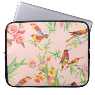 Funda Para Portátil Aves Exóticas: Sin Marea Floral Vintage.