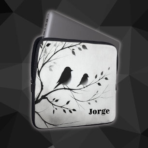 Funda Para Portátil Aves simples blancas y negras perfilando en árbole