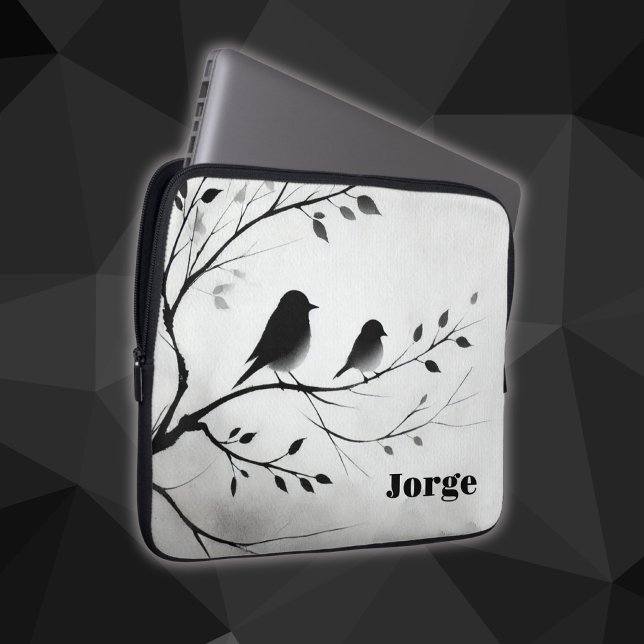Funda Para Portátil Aves simples blancas y negras perfilando en árbole (Subido por el creador)