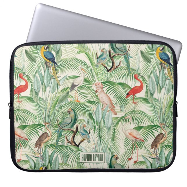 Funda Para Portátil Aves tropicales y hojas de palma antiguas (Frente)