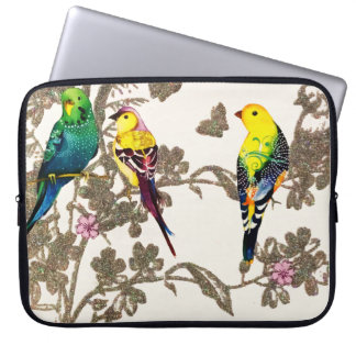 Funda Para Portátil Aves verdes acuarela floral Purpurina plateado