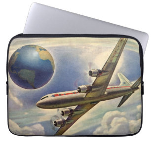 Funda Para Portátil Avión de época volando por el mundo en nubes
