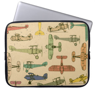 Funda Para Portátil Aviones retro: Patrón de cosecha craqueada.