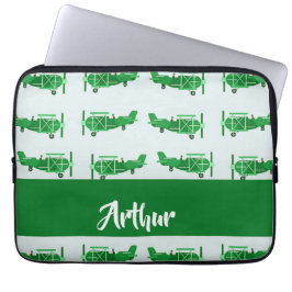 Funda Para Portátil Aviones voladores verdes sobre azul