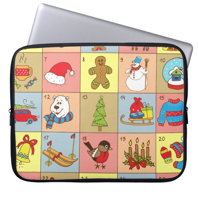 Funda Para Portátil Aviso de navidades: Colección de elementos Doodle (Frente)