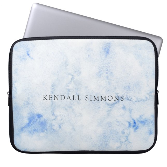 Funda Para Portátil Azul acuarela elegante (Frente)