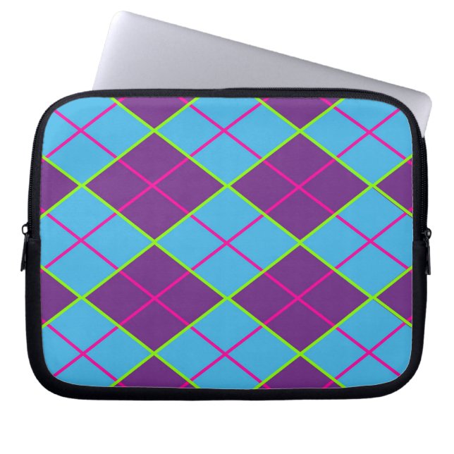 Funda Para Portátil Azul argyle y púrpura (Frente)