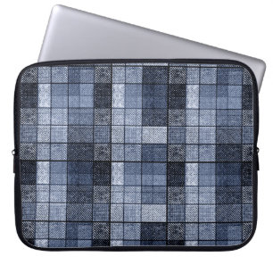 Funda Para Portátil Azul, denim, tartán, plaid.