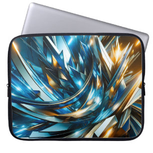 Funda Para Portátil Azul Dorado Futurista Abstracto Metálico Geométric