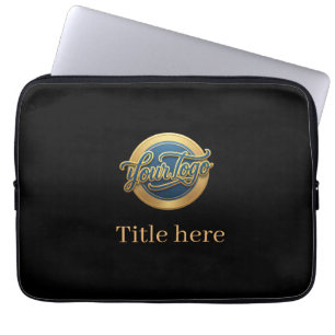Funda Para Portátil azul dorado tu logotipo título negocio sitio web e