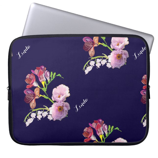 Funda Para Portátil Azul floral (Frente)
