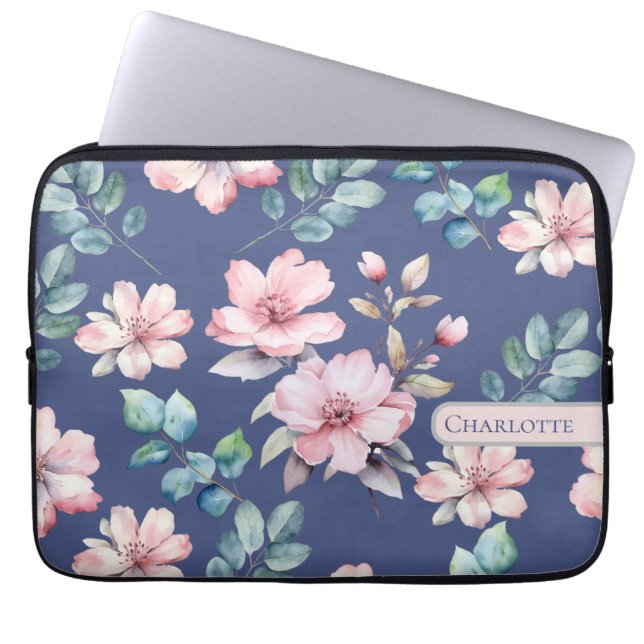 Funda Para Portátil Azul floral de estilo (Frente)