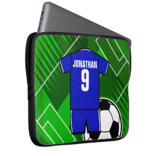 Funda Para Portátil Azul Jersey de fútbol personalizado con blanco