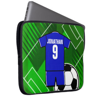 Funda Para Portátil Azul Jersey de fútbol personalizado con blanco