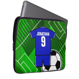 Funda Para Portátil Azul Jersey de fútbol personalizado con blanco