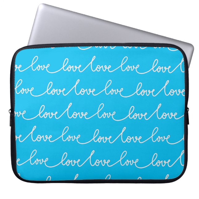FUNDA PARA PORTÁTIL AZUL LUMINOSO CON SCRIPT DE AMOR BLANCO (Frente)