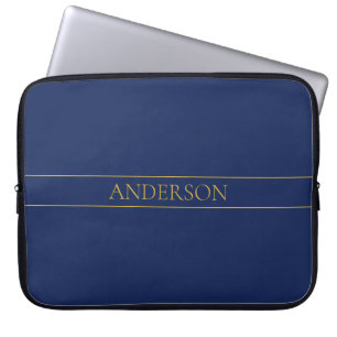 Funda Para Portátil Azul Marino y Dorado Nombre Apellido o Empresa