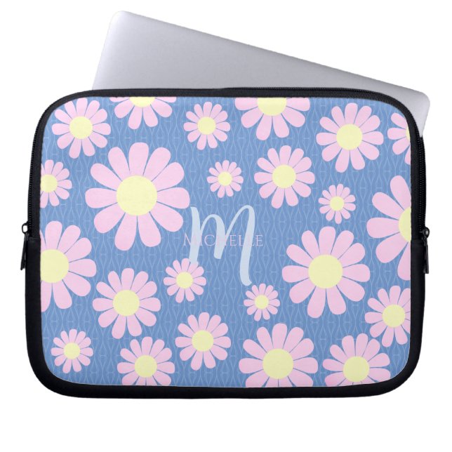 Funda Para Portátil Azul rosado margarita (Frente)