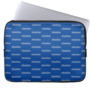 Funda Para Portátil Azul simple con patrón de nombre gris