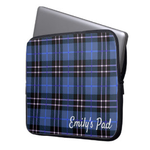 Funda Para Portátil Azul Tartán Tintado con nombre
