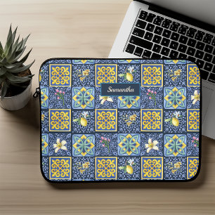Funda Para Portátil Azul Turquesa Siciliano Mediterráneo Cítrico Chic