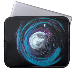 FUNDA PARA PORTÁTIL AZUL Y ILUSTRACION ABSTRACTO NEGRO