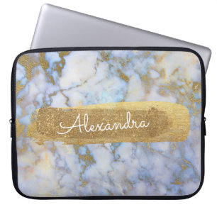 Funda Para Portátil Azul y Mármol con Relieve metalizado dorado y Purp