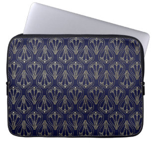 Funda Para Portátil Azul y oro de la marina de arte nouveau