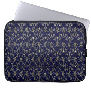 Funda Para Portátil Azul y oro de la marina de arte nouveau