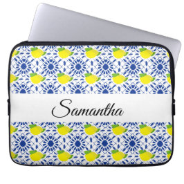 Funda Para Portátil Azulejo de limón geométrico azul