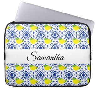 Funda Para Portátil Azulejo de limón geométrico azul