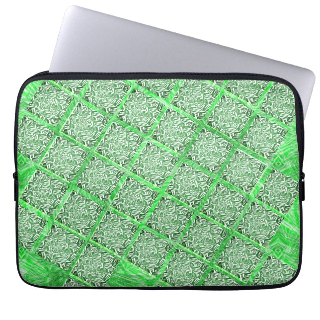Funda Para Portátil Azulejo falso, folhagens divertidos verdes, cuadra (Frente)