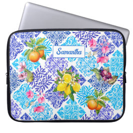 Funda Para Portátil Azulejos de cítricos sicilianos florales mediterrá