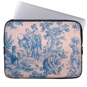 Funda Para Portátil Azulejos de jouy azul y rosa elegante