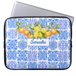 Funda Para Portátil Azulejos mediterráneos de cítricos amarillo azul s