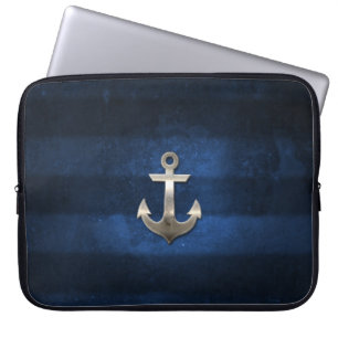 Funda Para Portátil Azules marinos con el ancla metalizado