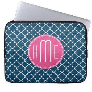 Funda Para Portátil Azules marinos elegantes Quatrefoil con el