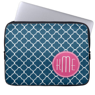 Funda Para Portátil Azules marinos elegantes Quatrefoil con el