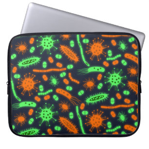 Funda Para Portátil Bacteria Brillante Microorganismo naranja verde tó