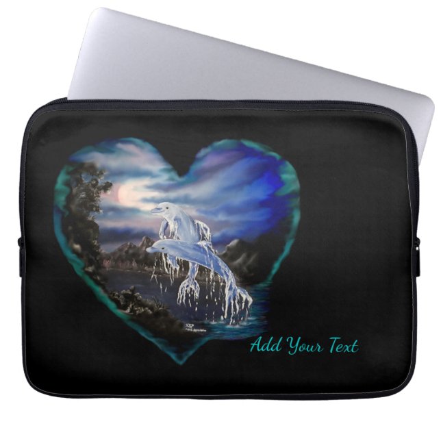 Funda Para Portátil Bahía por la noche, Dolphin Love , agrega tu texto (Frente)