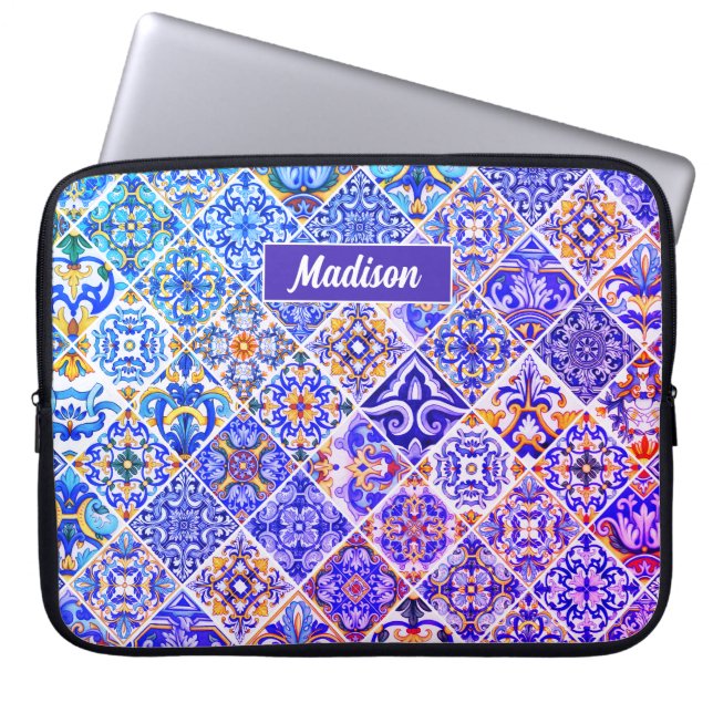 Funda Para Portátil Baldosas azules púrpuras sicilianas mexicanas (Frente)