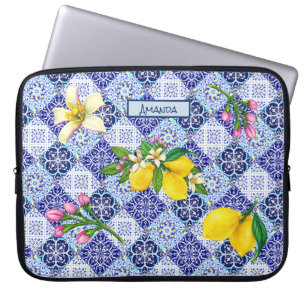Funda Para Portátil Baldosas de cerámica de cítricos mediterráneos azu